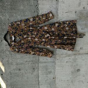 Ann Taylor Loft Olive Green Floral Long Sleeve Belted Dress